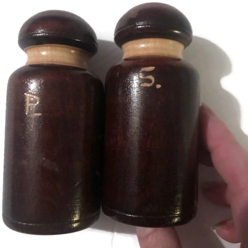 Vintage Hand Carved Wooden Flower Salt And Pepper Shakers
